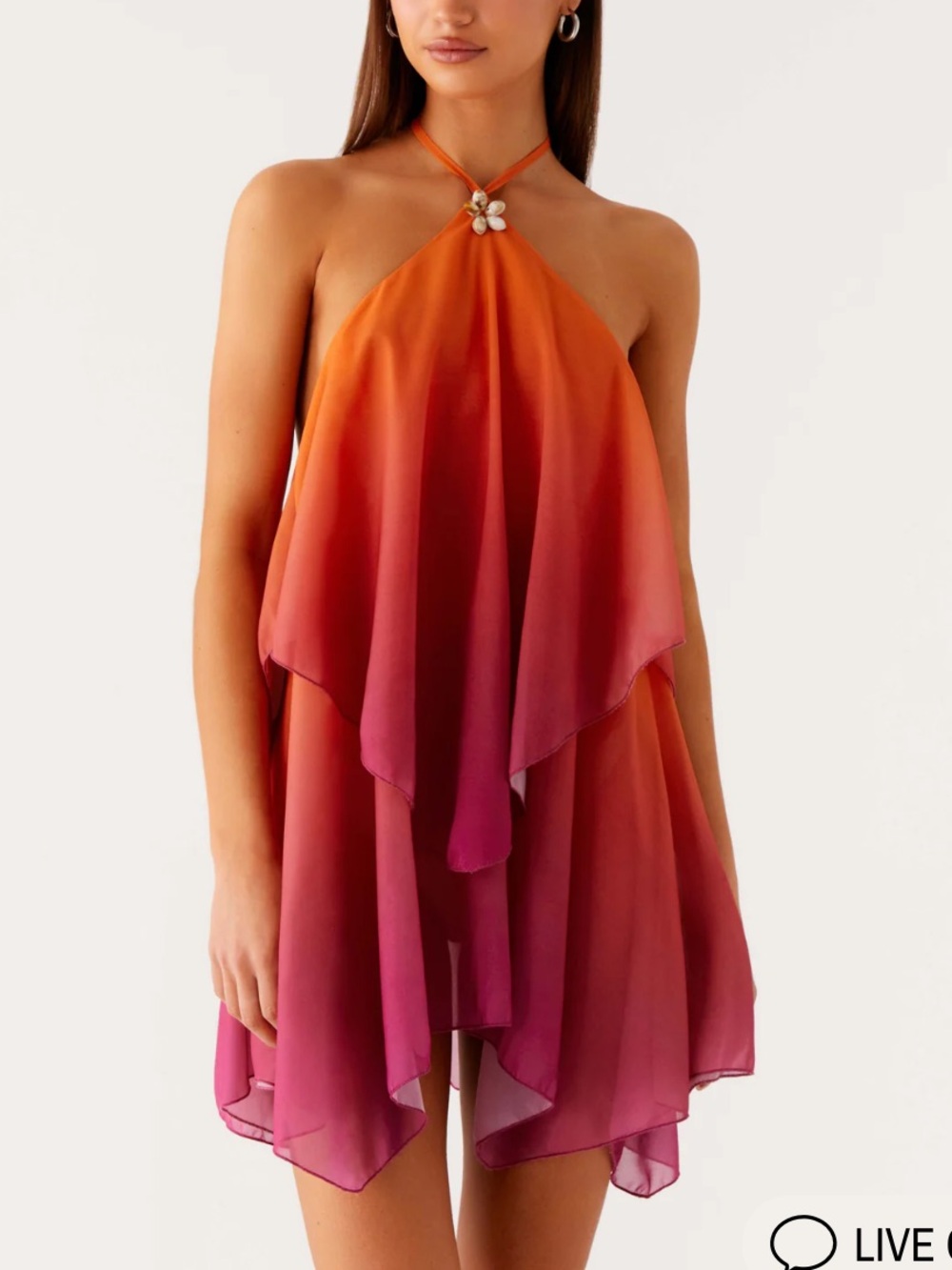 Peppermayo Orange to Pink Gradient Halter Mini Dress